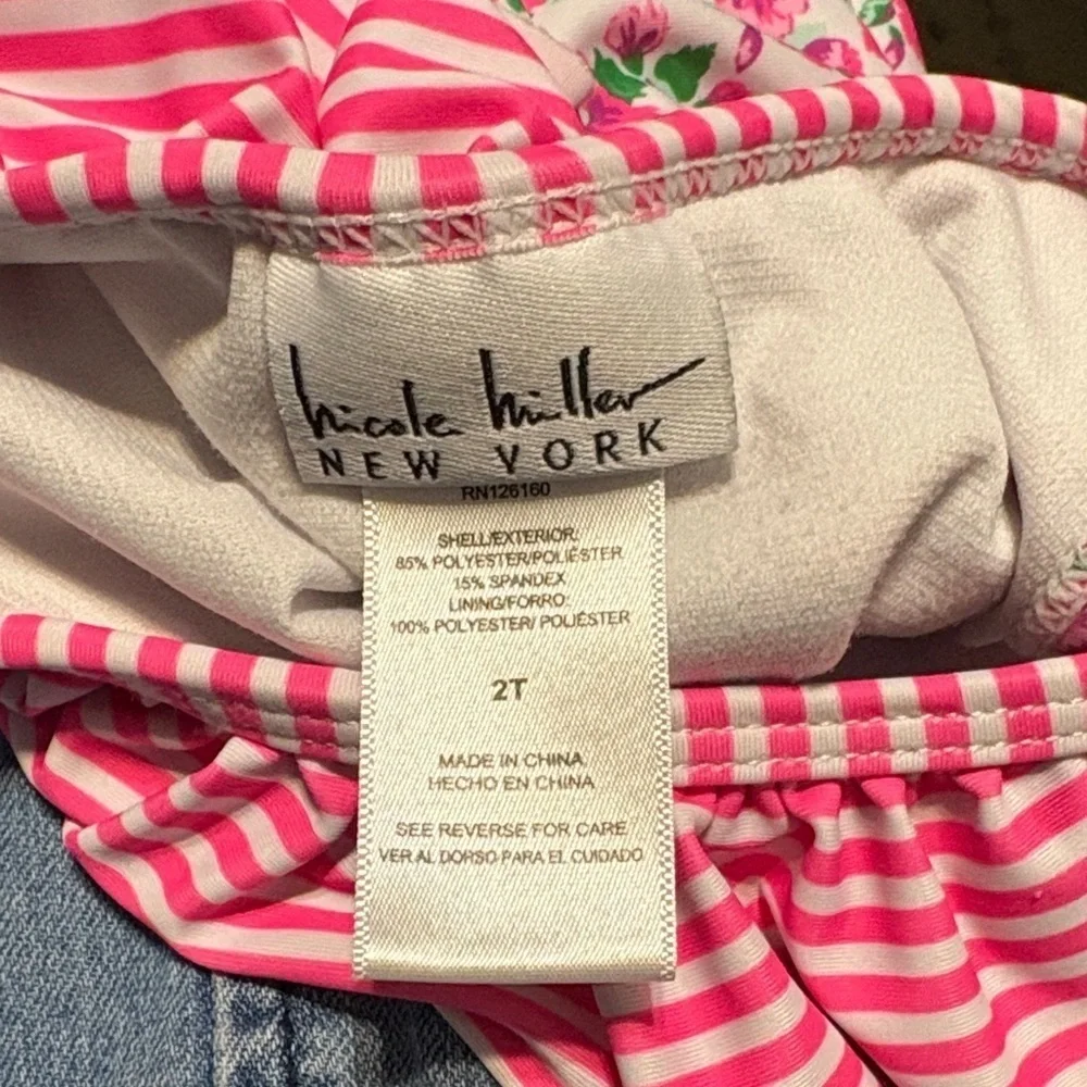 Nicole Miller Pink Striped Swimsuit. Girls size 2t.